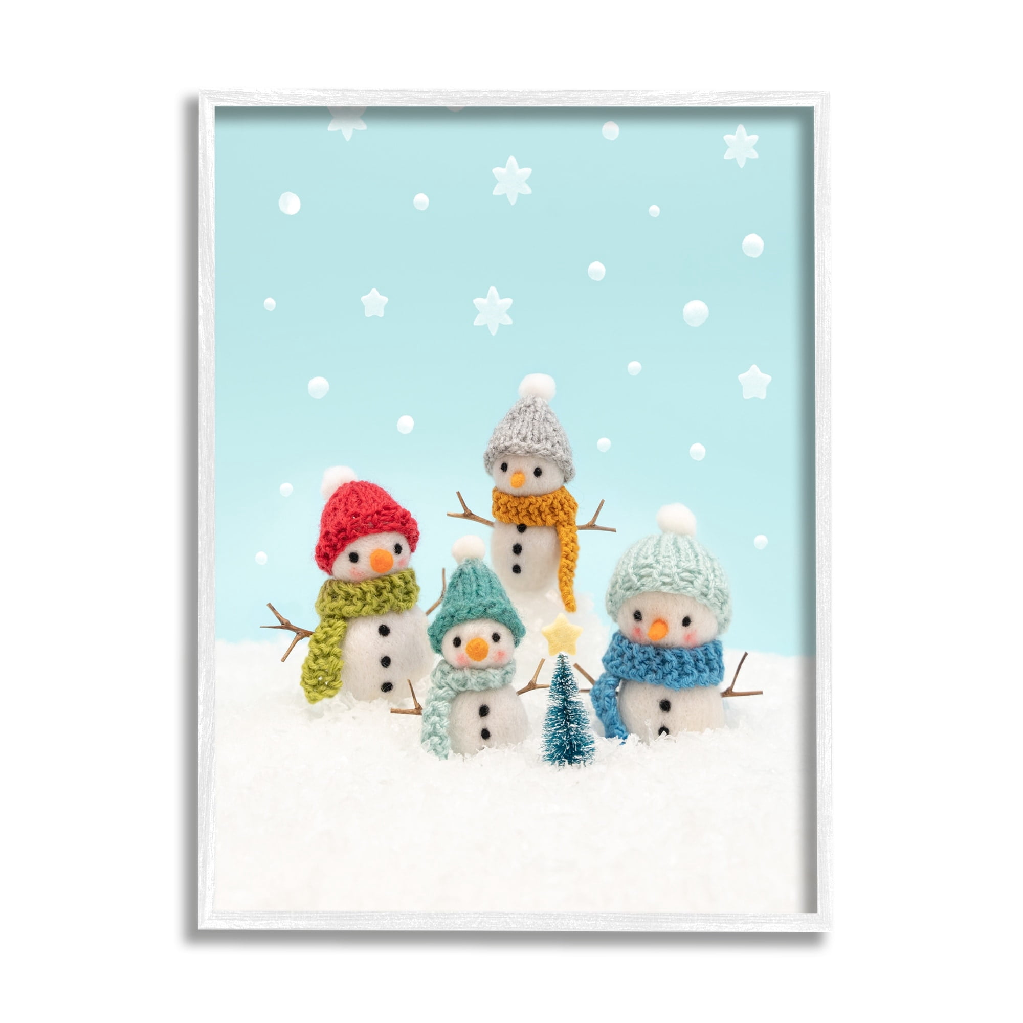 Stupell Industries Winter Snowmen Christmas Tree Holiday Photography White Framed Art Print Wall Art