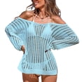 thumbnail image 3 of AGWOLF Crochet Cover Ups for Women Knit Hollow Out Swim Cover Up Off the Shoulder Long Sleeve Bathing Suit Coverups Summer Beach Outfits, 3 of 7