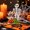 B, variant on PiGOGI Halloween Wooden Tabletop Ornaments with Shaking Bats Spring Decor for Mantel Desk Party Centerpiece
