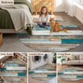 thumbnail image 5 of Turquoise Brown Round Area Rug 3.3 FT, Non Slip Small Entryway Kitchen Mat, Vintage Country Ombre Wooden Grain Washable Soft Circular Rug Non-Shedding Door Mat for Bathroom Playroom Kids Room, 5 of 9