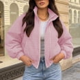 thumbnail image 6 of Aswuknt Womens Gingham Bomber Jacket Plaid Oversized Zip Up Stand Collar Casual Coat Spring Fall Cropped Jackets With Pockets, 6 of 7