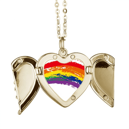 LGBT Rainbow Transgender Folded Wings Peach Heart Pendant Necklace