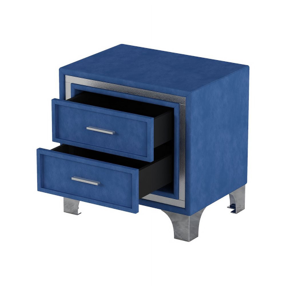 Nightstand with 2-Drawer, Mid-Century Bedside Table with Metal Legs, Velvet Bedside Table for Living Room, Bedroom, Blue