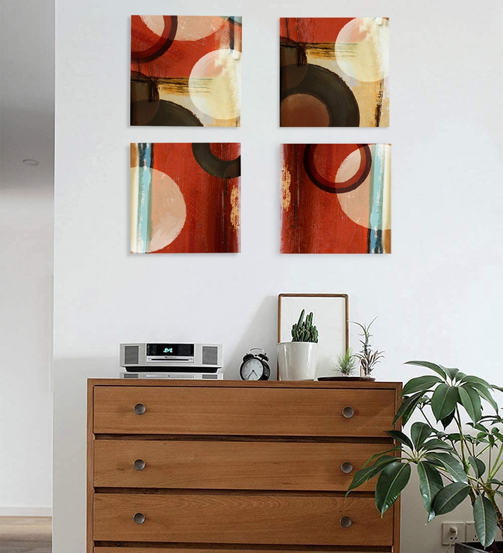 Burgundy abstract geometry canvas wall art red brown geometry prints for living room bathroom bedroom ready to hang