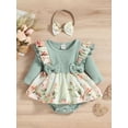 thumbnail image 2 of Cenuakty 2 Pieces Baby Suit Set, Floral Print Round Neck Long Sleeve Ruffle Romper with Skirt Hem+ Headband, 0-18 Months, 2 of 9