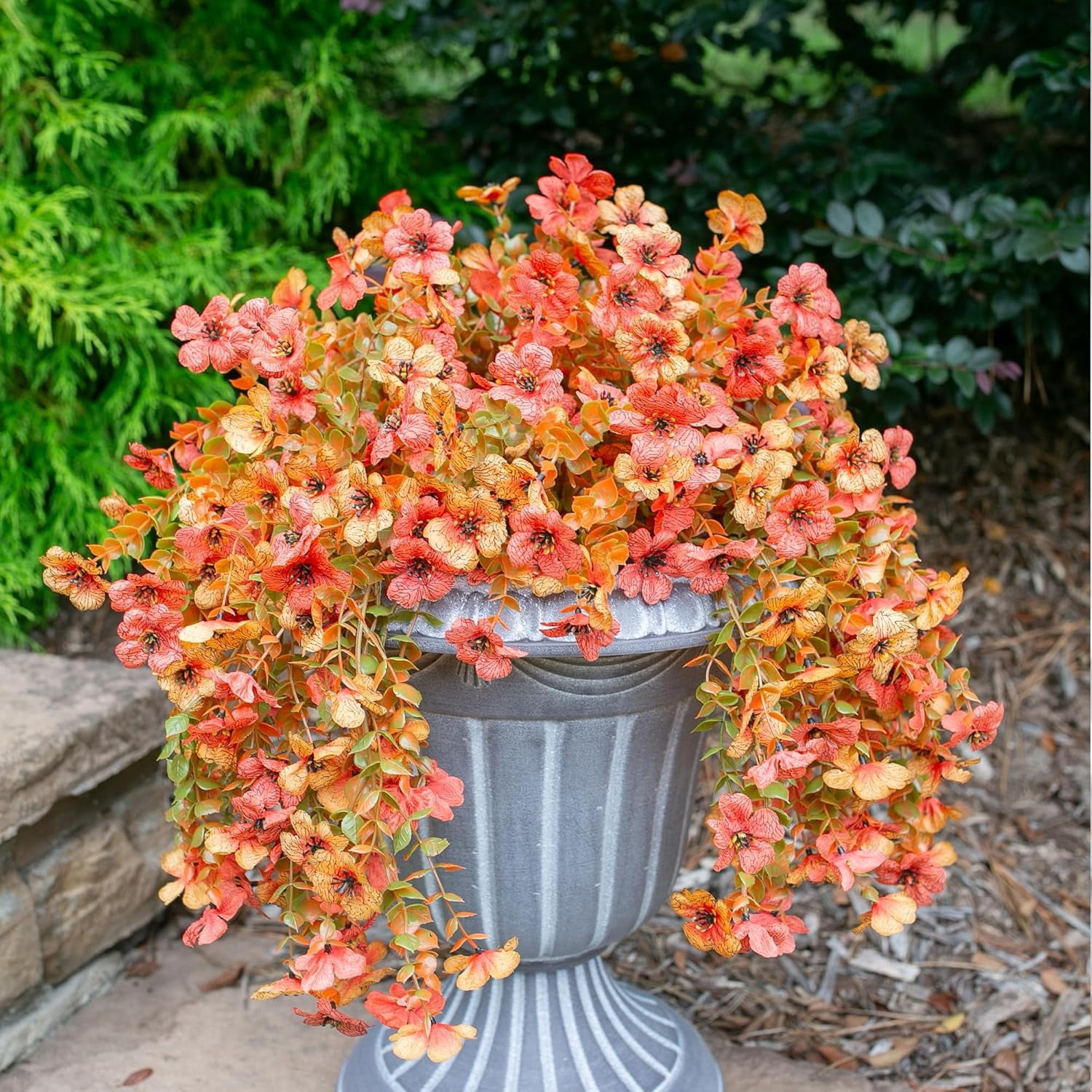 Fusion Artificial Mums for Outdoors Decoration Fall Fake Flowers for Outside Decor, 2Pcs Silk Daisy with Eucalyptus UV Resistant Realistic Vines for Front Door Yard Patio Porch Planter Home