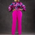 thumbnail image 4 of AURA Women Plus Size Floral Printed Two Piece Set Long Sleeve Shirt Wide Leg Pants Autumn Winter Outfit, 4 of 10