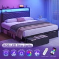 thumbnail image 7 of Fluest Queen Bed Frame with 2-Tier Storage Headboard, USB Port and LED Light, 2 Storage Drawers, Gray, 7 of 7