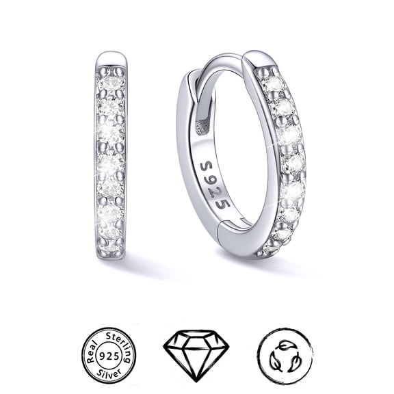 ChicSilver 925 Sterling Silver Huggie Hoop Earrings or Women Cubic Zirconia 8mm Cartilage Earrings Small Silver Hoops Lightweight Hypoallergenic Jewelry Christmas Birthday Gifts for Her Mom Wife