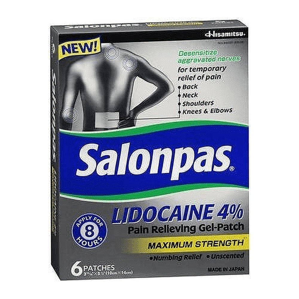 Salonpas Lidocaine Maximim Strength Pain Relieving Gel-Patch 6 ea (Pack of 2)