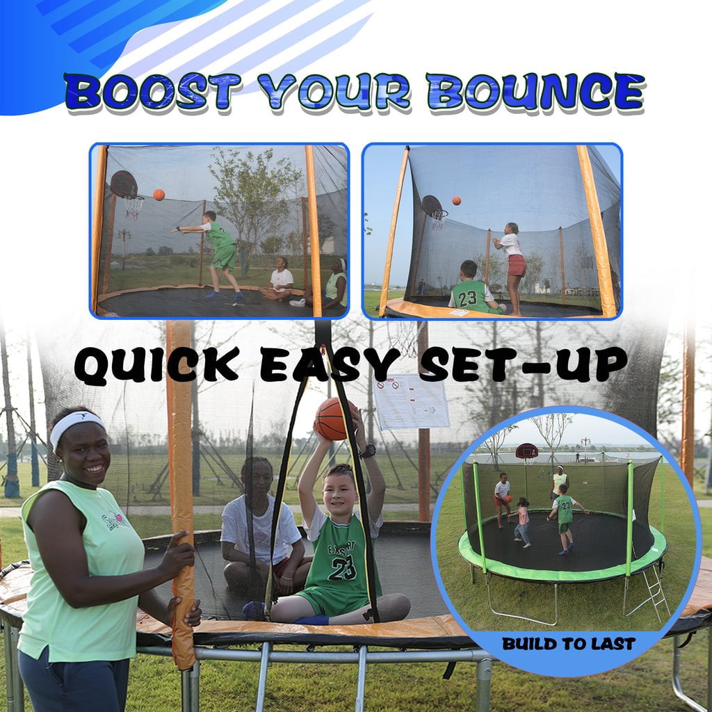 SkyBound 14ft Outdoor Trampoline with Enclosure Net for Kids and Adults - Blue