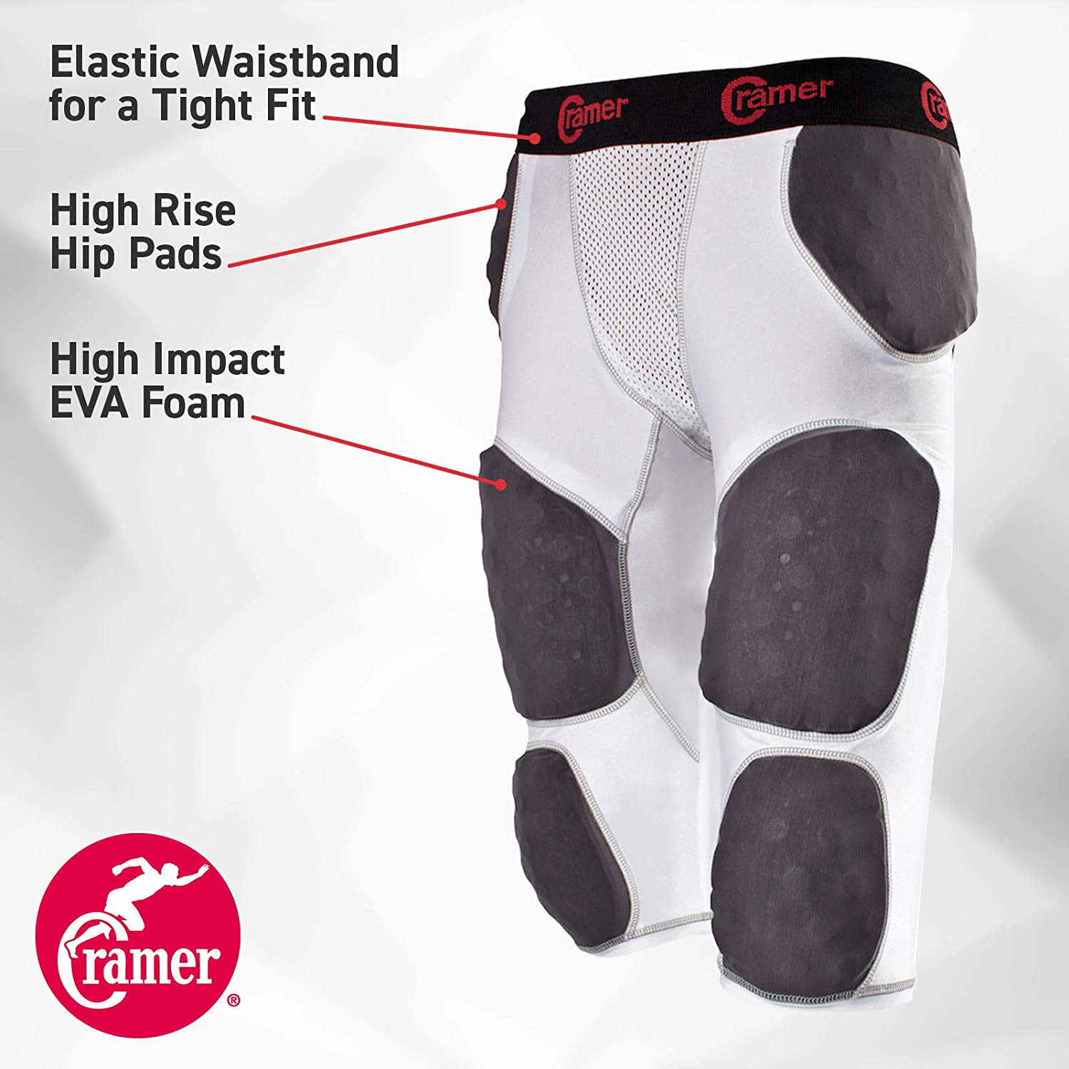 Hip and Tailbone Pads Football Pant Gray Foam Padding for Extra Protection Football Protection Gear Breathable Fabric Football Gear Cramer Hurricane 5 Pad Football Girdle Medium with Thigh