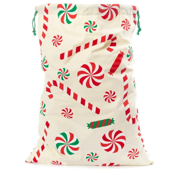 XXL Reusable Christmas Canvas Gift Bag, 33" x 23.75" Peppermint Candy