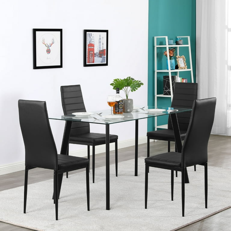 Tempered Glass Top Dining Table Set 5 Piece Dining Room Table Set