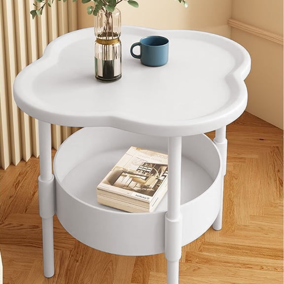 Side Table For Couch,Small Round Table,20IN Side Table,Small Round End Table with Lower Shelf,2-Tier Bedside Table Sofa Couch Table,Plastic End Table with Storage Shelf for Small Space(White)
