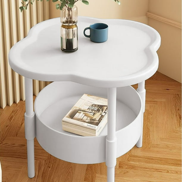 Table D'Appoint À 2 Niveaux Avec Étagère Ouverte, Table Basse Ronde Compacte Avec Cadre Table D'Appoint À 2 Niveaux Avec Étagère Ouverte, Table Basse Ronde Compacte Avec Cadre