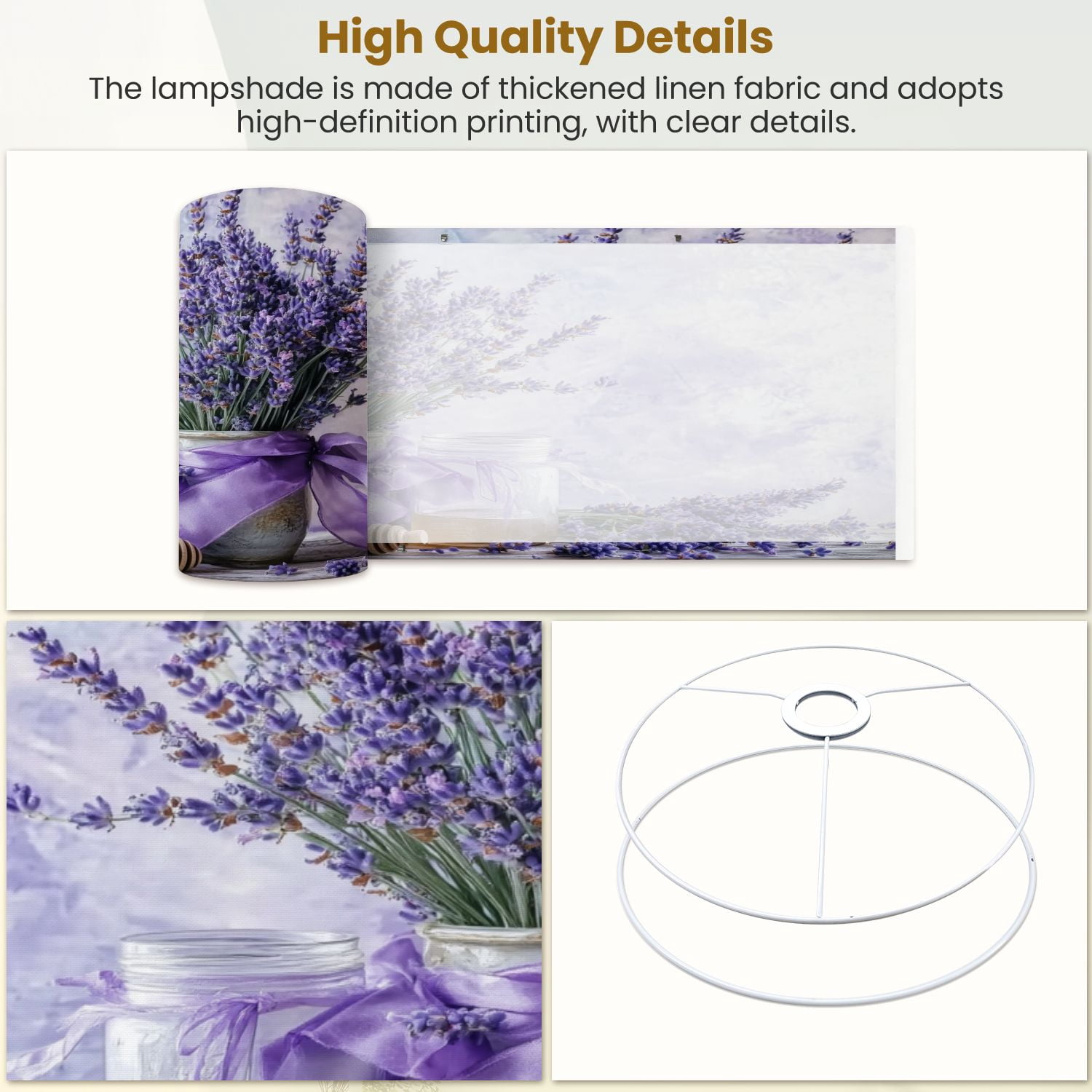 Linen Drum Lampshades Purple Lavender Rustic Floral Farmhouse Flower Country Lilac Flowers 13"x13"x10" Light Shade for Table Lamps Floor Lamp Shades Lampshade Replacement Assembly Required