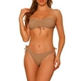 thumbnail image 1 of Conjuntos de bikini de dos piezas sin tirantes con cordón para mujer, traje de baño sólido, traje de baño con lazo, talla X-Large, caqui, 1 of 5