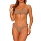 thumbnail image 1 of Conjuntos de bikini de dos piezas sin tirantes con cordón para mujer, traje de baño sólido con lazo, trajes de baño grandes en caqui, 1 of 5