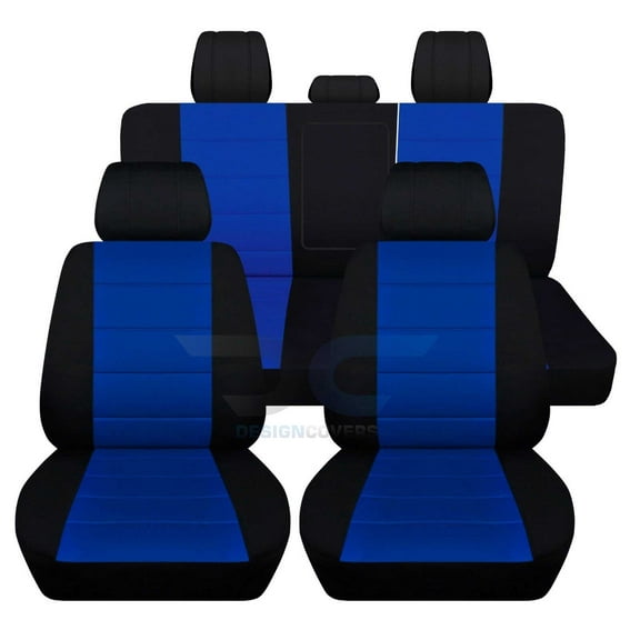 Fits 2012-2018 Dodge Ram Cotton Seat Covers 40/60 Split Rr W Arm:Blk Drk Blue -Full Set