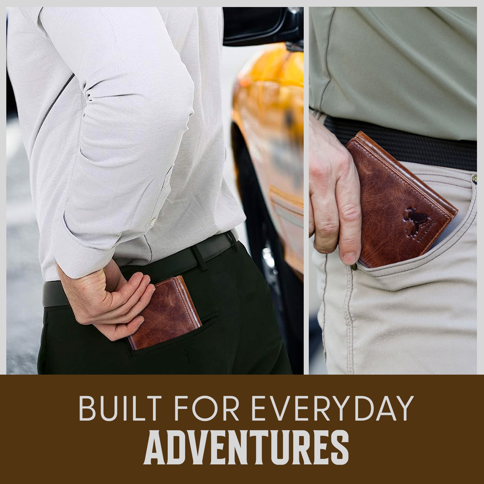 Bull Guard Genuine Leather Men's RFID Trifold Wallet, Forest Brown