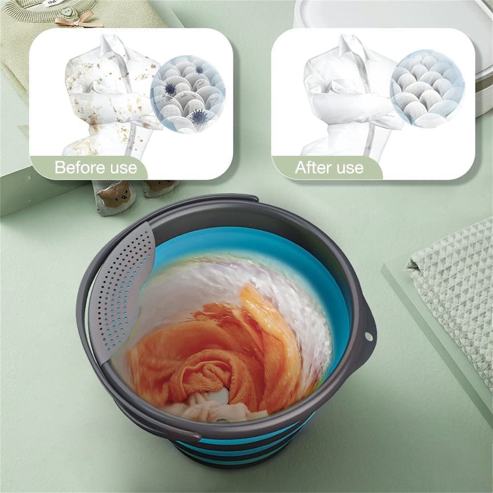 Qholemyo Folding Portable Small Washing Machine For Dormitory - Ultrasonic Turbine Mini Washer, Cleaner For Socks & Underwear