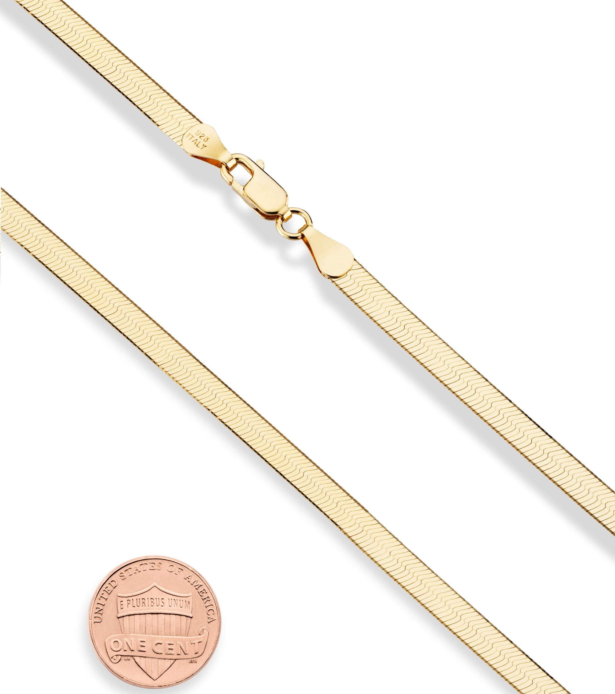 Miabella Solid 18K Gold Over 925 Sterling Silver Italian 4.5mm Flexible Flat Herringbone Chain Necklace for Women, Made in Italy (Length 22 Inches)