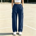 thumbnail image 2 of Women's Elastic Waist Straight Leg Cargo Sweatpants, Ghalytn Multi-Pocket Casual Streetwear Pants, 2 of 7