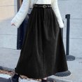 thumbnail image 2 of Gifts Dianli Corduroy Skirt Midi Skirt Women's Solid Color Corduroy High Waist Long Skirt With Waist Belt Casual Temperament Office To Weekend Pull On Warm Corduroy Skirt, 2 of 8
