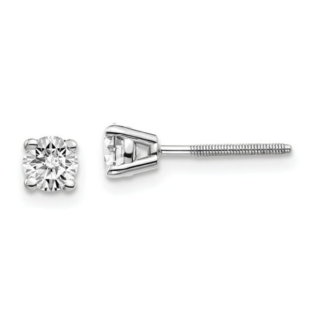 14k White Gold (D-E Color, VS Clarity) 1 Carat Lab Grown Solitaire Diamond Stud Earrings Round Cut 4 Prong Screw Back Earring