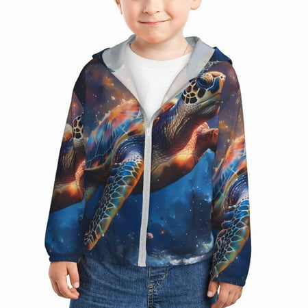 

Gaeub Night Sky Turtle Print Athletic Sun Protection Hoodie for Kids Long Sleeve Outdoor UV Shirt Running Fishing Top for Boys Girls-4 Years