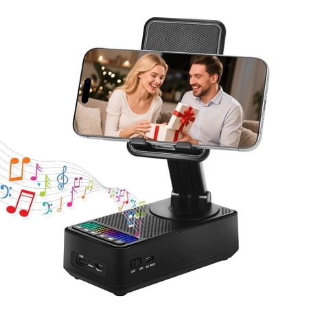 Cell Phone Stand with Bluetooth Speaker Multi-Angle 360-Degree Rotating HD Sound Non-Slip Base Gifts for Men/Women/Boyfriend/Husband/Dad (Black)