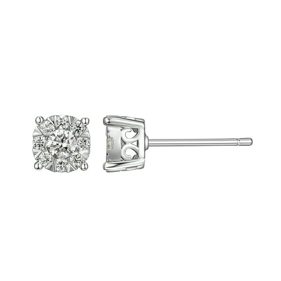 Forever Facets 1/2 CT TW Lab Grown Diamond Earrings in Platinum over Sterling Silver, Adult Female
