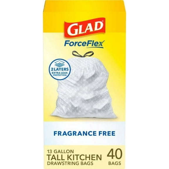 2X - Glad ForceFlex Tall Kitchen Drawstring Trash Bags