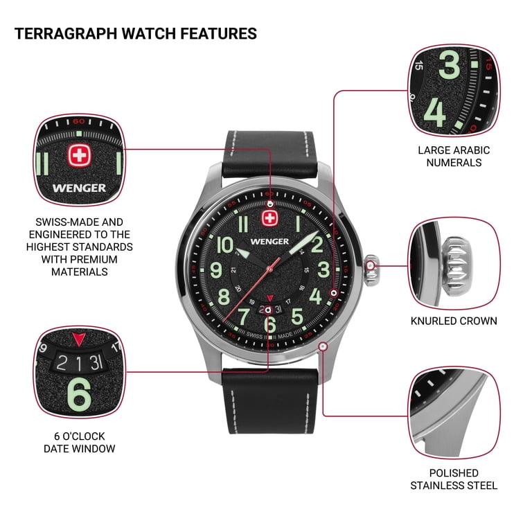 Wenger Terragraph Swiss Watch in Black Ice with White Dial and