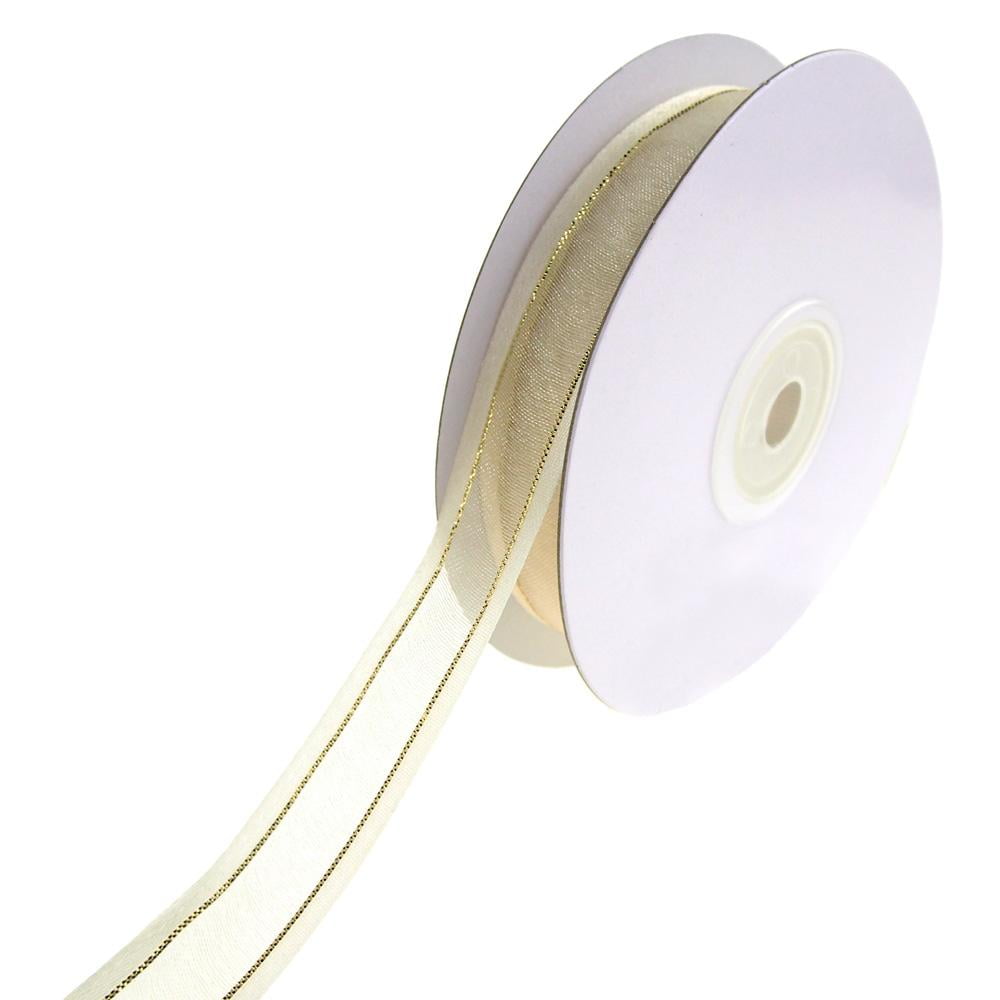 Gold-Lined Satin Edge Organza Ribbon, Antique White, 5/8-Inch, 25-Yard ...