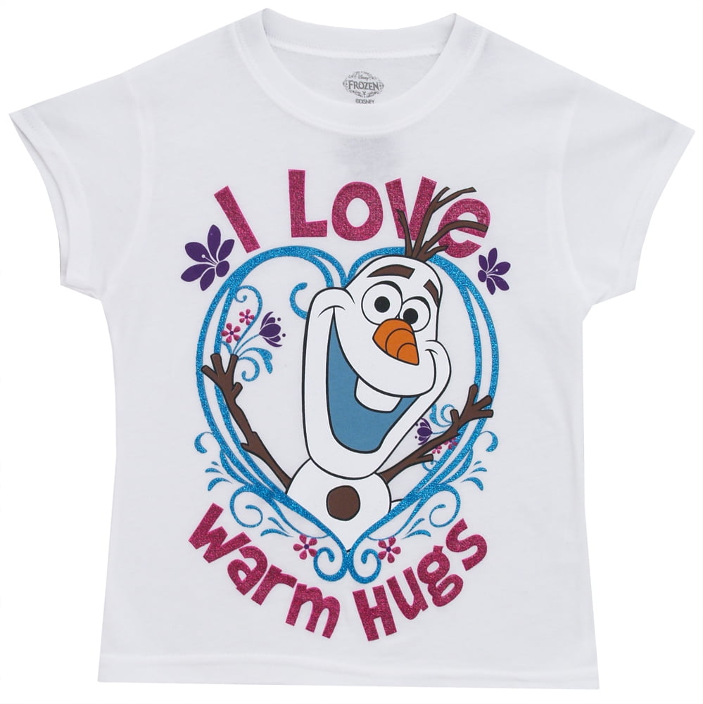 Frozen Olaf I Love Warm Hugs Disney Animated Movie Juvenile Girls T-Shirt Tee