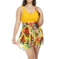 thumbnail image 2 of TSEXIEFOOFU Women Plus Size 2 Pieces Tankini Swimsuits Leaves Floral Print Patchwork V-Neck Tops and High Waist Shorts Bottoms Bikini Set(Yellow,XXXL), 2 of 9