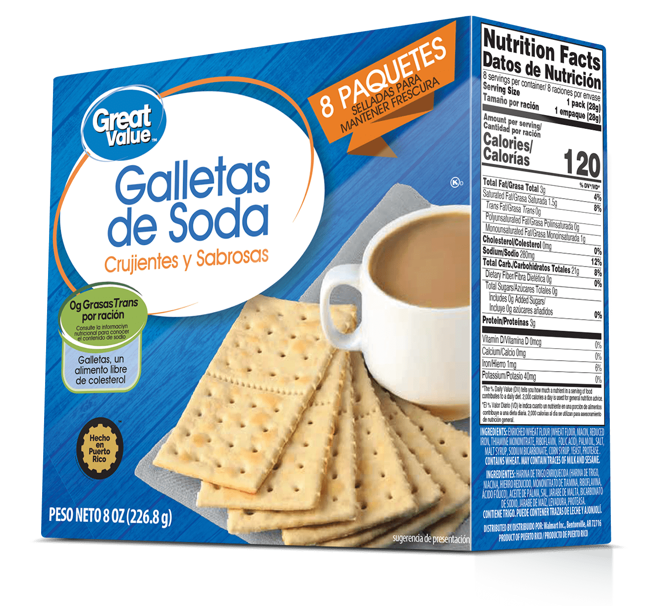Great Value Crispy and Tasty Soda Crackers 8oz, Box