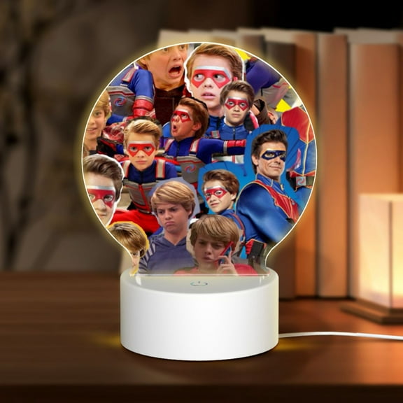 Henry Danger Character Round Acrylic Night Light Decoration USB Cable LED Lamp Base with Touch Control Adjustable 3 Light Modes Nightlight Decor