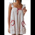 thumbnail image 1 of Vestido Minivestido con Estampado Floral para Mujer, Sin Mangas, Holgado, con Volantes, de Verano, de una Pieza, con Estampado de Cuadros . Rojo S, 1 of 7