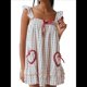 thumbnail image 1 of Vestido Minivestido con Estampado Floral para Mujer, Sin Mangas, Holgado, con Volantes, de Verano, de una Pieza, con Estampado de Cuadros . Rojo S, 1 of 7