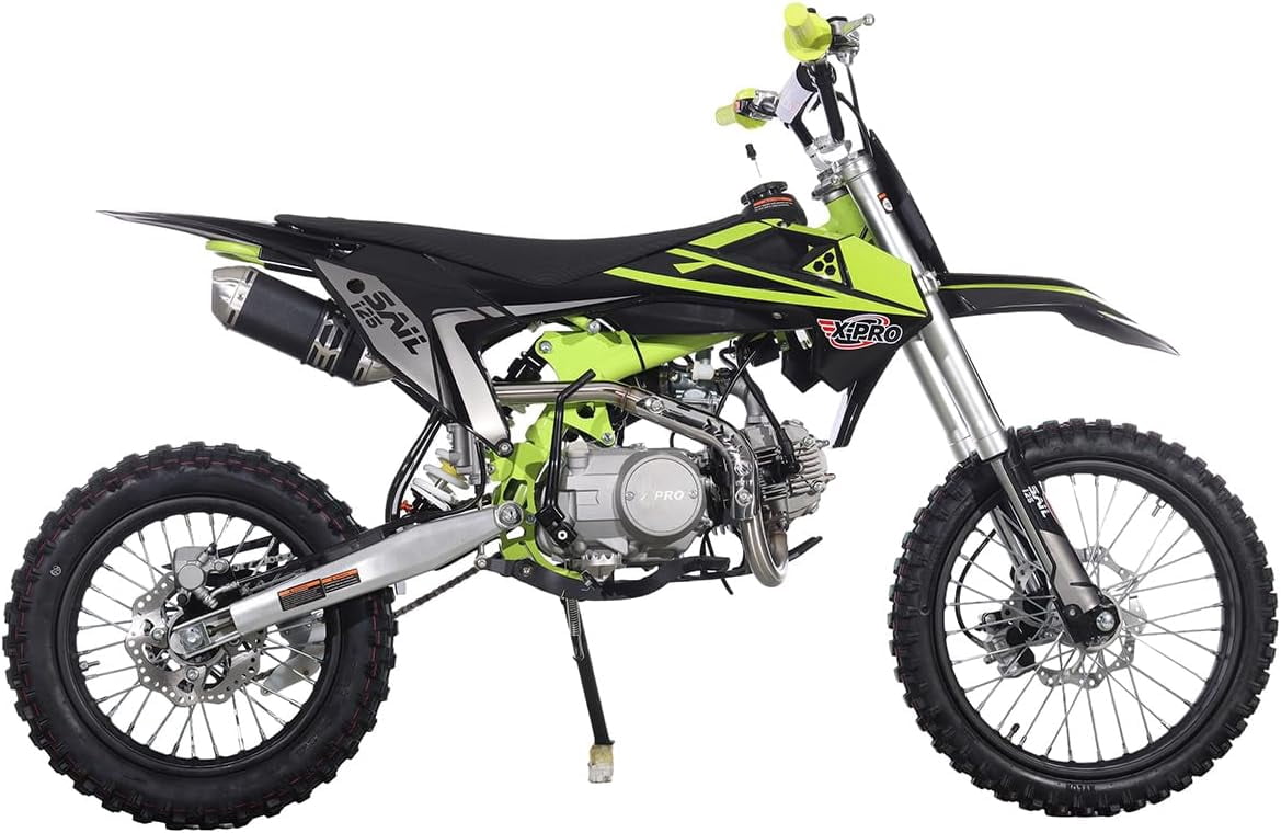 X-Pro Brand New Sail 125cc Dirt Bike with 4-Speed Manual Transmission Kick Start, Big 17"/14" Tires!