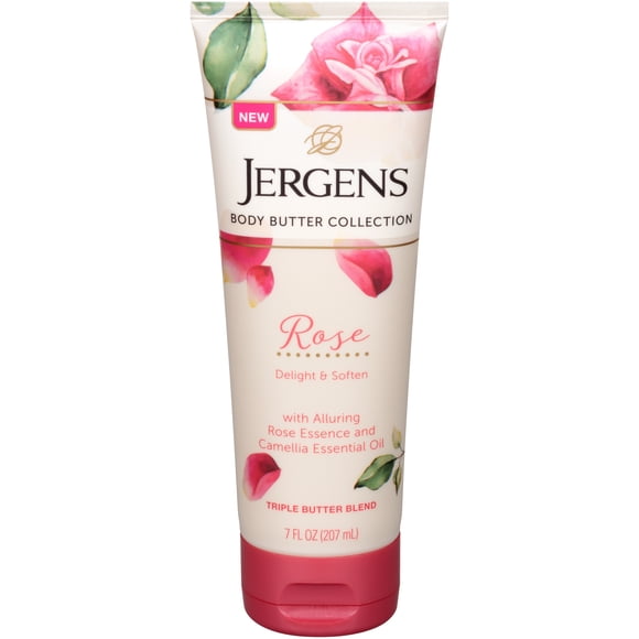 Jergens Rose Body Butter, 7 Ounce Lotion, with Camellia Essential Oils, for Indulgent Moisture