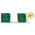 thumbnail image 2 of Decadence Yellow Gold Plated 925 Sterling Silver 5mm Square Princess Cut Created Green Emerald May Birthstone Screwback Stud Earrings, 2 of 7