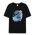 thumbnail image 7 of Blue Chinese Dragon Men's T Shirts Blue Dragon T-Shirt for Men Crew Neck Tees Cotton Tops, Black, S, 7 of 7