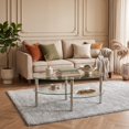 thumbnail image 2 of Modern Oval Coffee Table, Tempered Glass Center Table with Metal Legs for Living Room Home Decor Furniture,Transparent, 2 of 7
