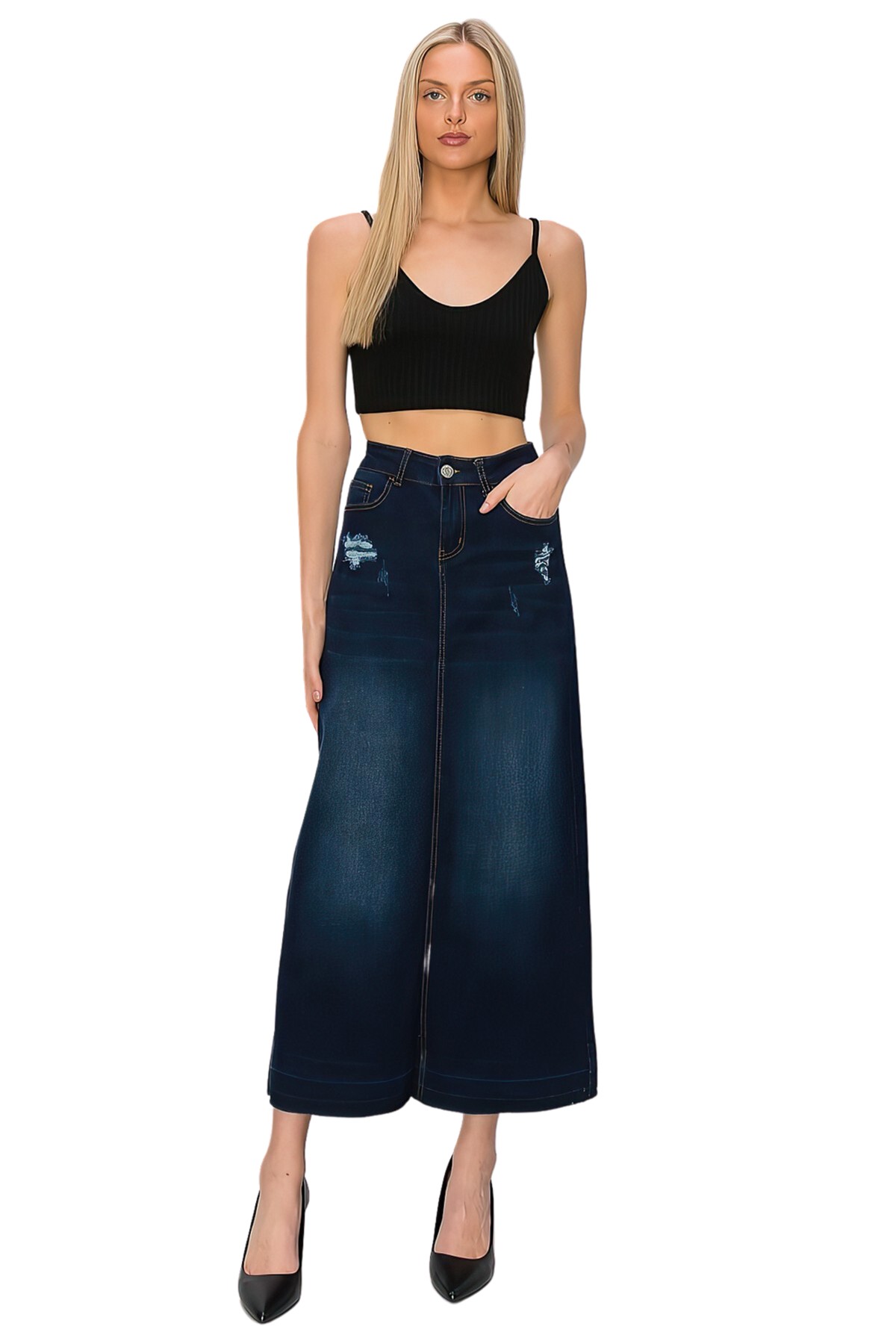 Fashion2Love Women's Juniors/Plus Size Long A-Line Stretch