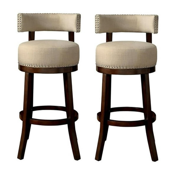 Furniture of America Kalin Fabric 29" Swivel Bar Stool in Beige (Set of 2)