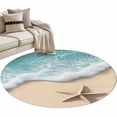 thumbnail image 2 of 3.3ft Round Rug, Beach Coastal Non-Skid Rubber Backing Large Area Rugs - Living Room Bedroom Home Office, Summer Nautical Starfish Aqua Beige Indoor Floor Mat Carpets Washable Rug, 2 of 9